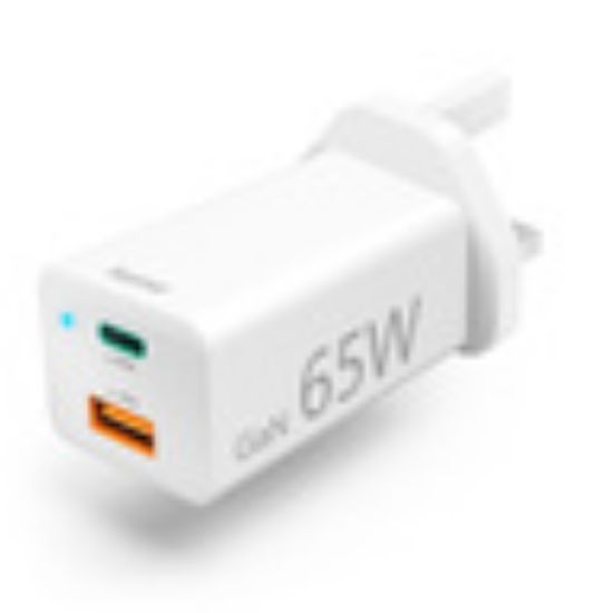 Picture of Hama UK Fast Charger, USB-C, PD,Qualcomm, GaN, Mini-Charger, 65 W, white (73210293)