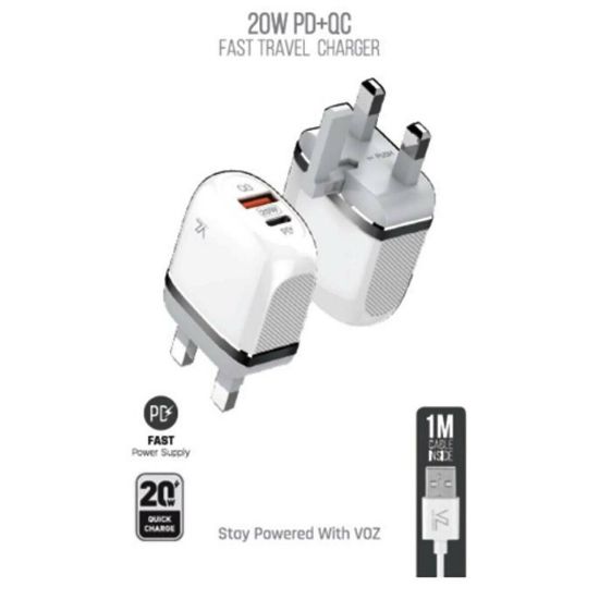 Picture of Voz VZTC3 PD+QC 3.0 Wall Charger With Type C to Type C