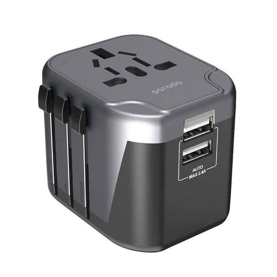 Picture of Porodo PD-303UTV-BK Dual Port Universal Travel Charger PD 18W + QC3.0, with Dual USB Port 2.4A - Black