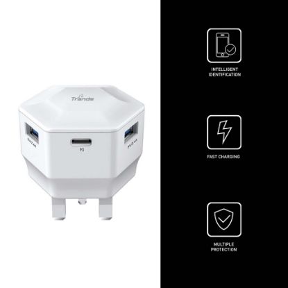 Picture of Trands 30W PD Dual USB Ports, Type-C Ports Travel Charger with Type-C to Lightning Cable, White