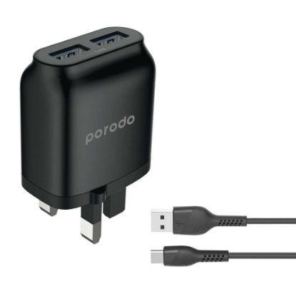 Picture of Porodo Dual Port Wall Charger PD-0203TU2-BK Black