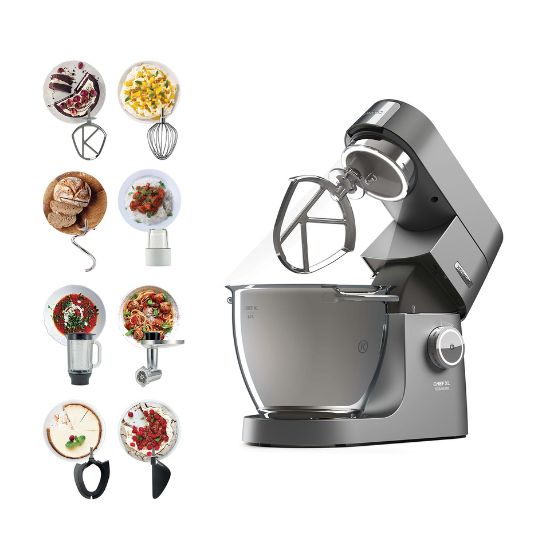 Picture of Kenwood Metal Body Stand Mixer Kitchen Machine CHEF XL TITANIUM 1700W with 6.7L SS Bowl, 5 Tool Attachments, Glass Blender, Meat Grinder, Grinder Mill KVL8430S Silver