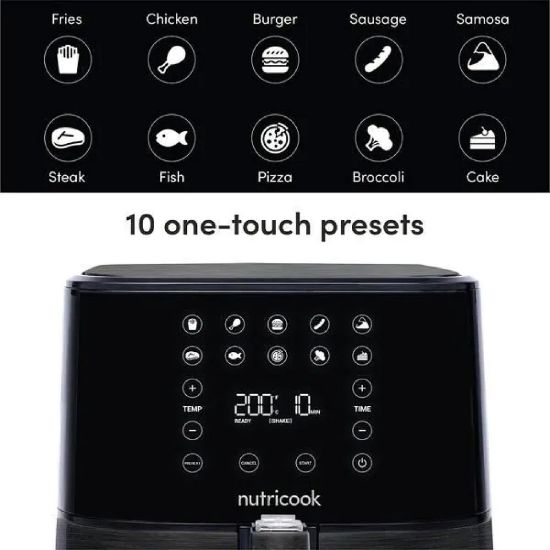 Picture of Nutricook Air Fryer 2 with Digital Control Panel Display, 5.5 L, 1700 W, 10 Preset Programs, Black, NCAF205K