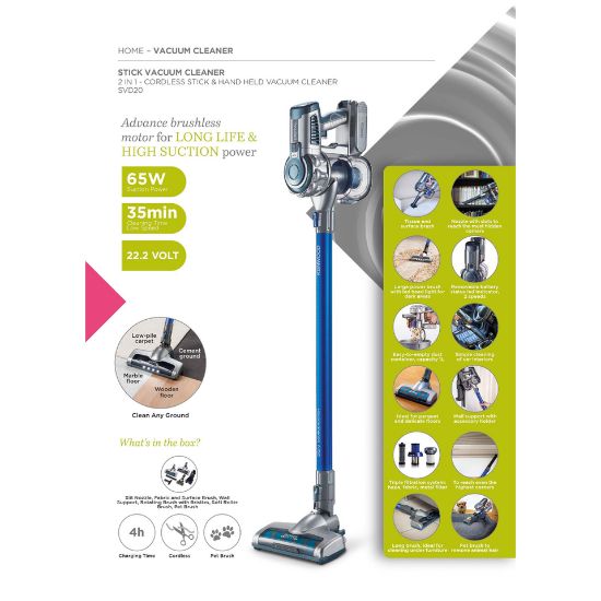 Picture of Kenwood 2 In 1 Upright Stick Cordless Vacuum Cleaner, Blue, SVD20.000BL