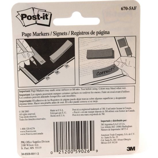 Picture of 3M Post -it F&M Page Markers Fluo Colors 1/2inch x 1 3/4inch 5 x 50 Sheets