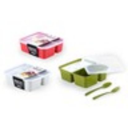 Picture of Elianware Lunch Box With Spoon and Fork E-1229 1.3L Assorted