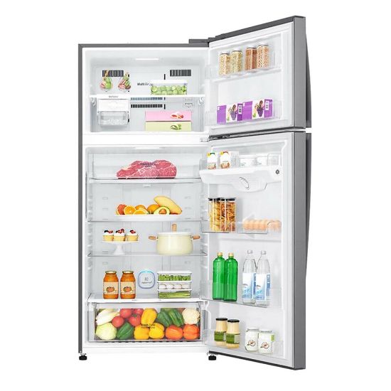 Picture of LG Double Door Refrigerator 630Ltr, LINEAR Cooling™, Hygiene FRESH+™, ThinQ™, Platinum Silver, GR-H832HLH