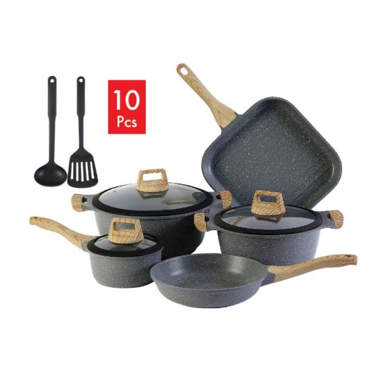 Picture of Chefline Die Cast Cookware Black Marble 10pc Induction Bottom