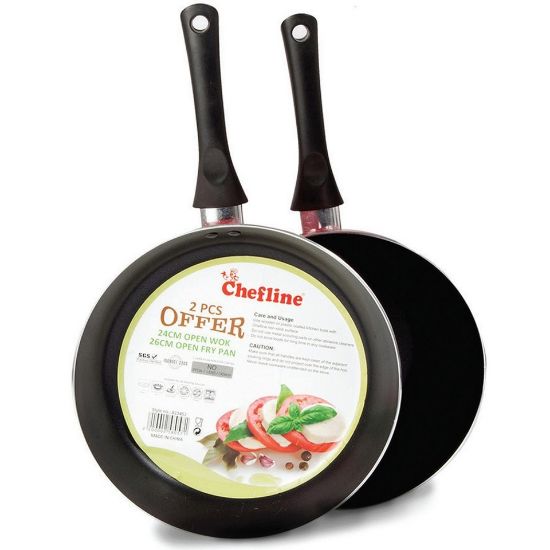 Picture of Chefline Open Wok Pan 24cm + Fry Pan 26cm 2pcs Set