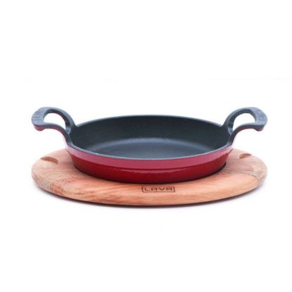 Picture of Lava Wooden Base Cast Iron Sizzler Pan Round AH222BE 16cm