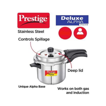 Picture of Prestige Deluxe Alpha Stainless Steel Pressure Cooker Svachh 20254 10Ltr