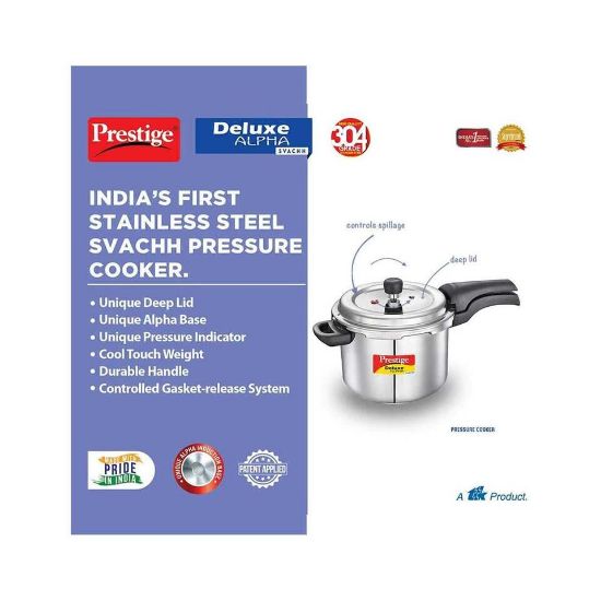 Picture of Prestige Deluxe Alpha Stainless Steel Pressure Cooker Svachh 20254 10Ltr