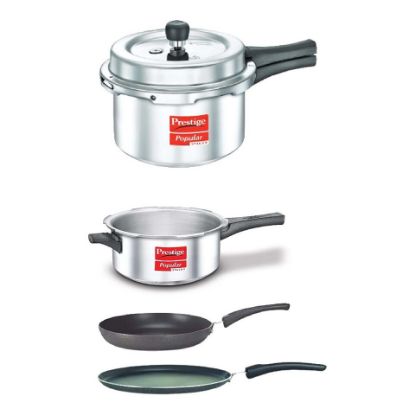 Picture of Prestige Popular Svachh Aluminium Pressure Cooker 5Ltr + Cooker Pan + Fry Pan 20cm + Tawa 27.5cm