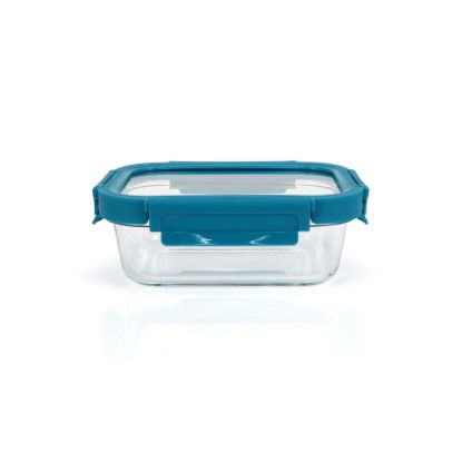 Picture of Chefline Rectangle Food Storage Glass Container With Lid, Blue (Teal Blue), 370 ml