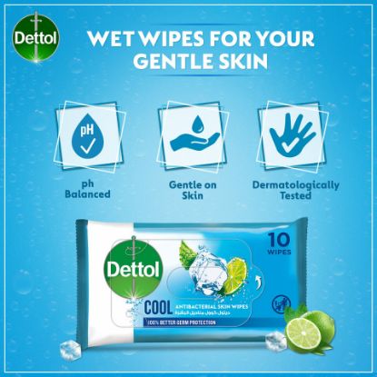 Picture of Dettol Cool Antibacterial Skin Wipes 10pcs