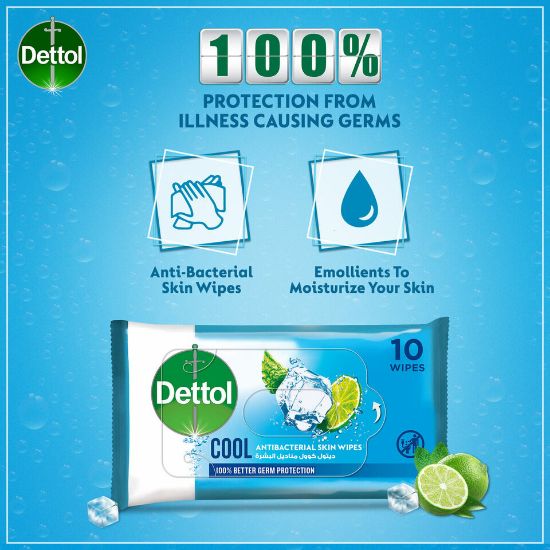 Picture of Dettol Cool Antibacterial Skin Wipes 10pcs