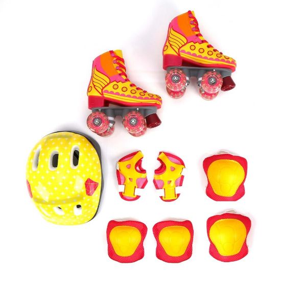 Picture of Sports Inc Skate Shoe 4Wheel LED Light + Helmet+ Elbow + knee support Set HJF019 Kids Size 30 Small