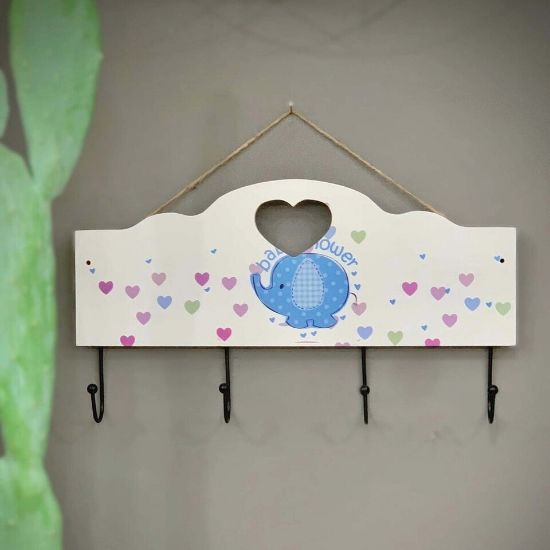 Picture of Maple Leaf Multifunction Baby Sign Wooden Wall Hook Hanger With 4 Key Hanging Hooks, 40 x 22.5 x 5cm, 20YX101