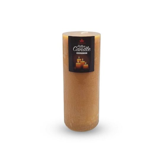 Picture of Maple Leaf Pillar Candle P801 3x8inch Gold