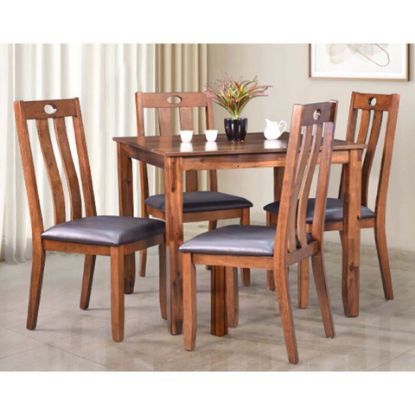 Picture of Maple Leaf Wooden Dining Table With 4 Chairs Walnut DT04