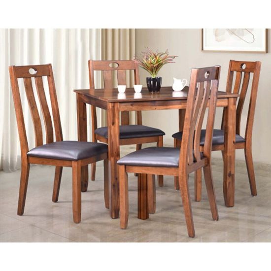 Picture of Maple Leaf Wooden Dining Table With 4 Chairs Walnut DT04