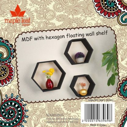 Picture of Maple Leaf MDF Wood Hexagon Floating Wall Shelf 3pcs Set 19102P Black