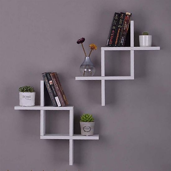 Picture of Maple Leaf Wooden Cross Display Wall Shelf 171018P White