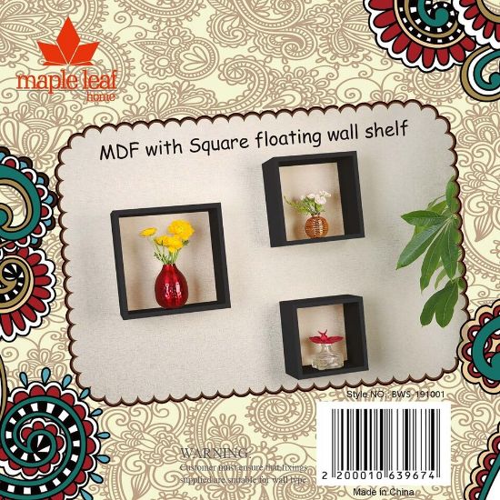 Picture of Maple Leaf MDF Wood Square Floating Wall Shelf 3pcs Set 1910P Black